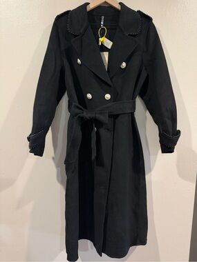 New with Tags 100% Wool Black Double-Breasted Women's Trench Coat Medium